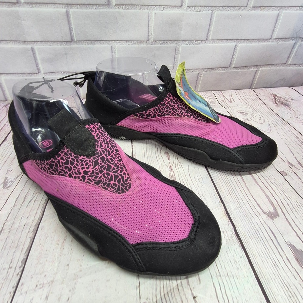 Laguna Womens Water Shoes Pink Black Mesh Slip On Aqua Socks Size Medium 8 NOS
